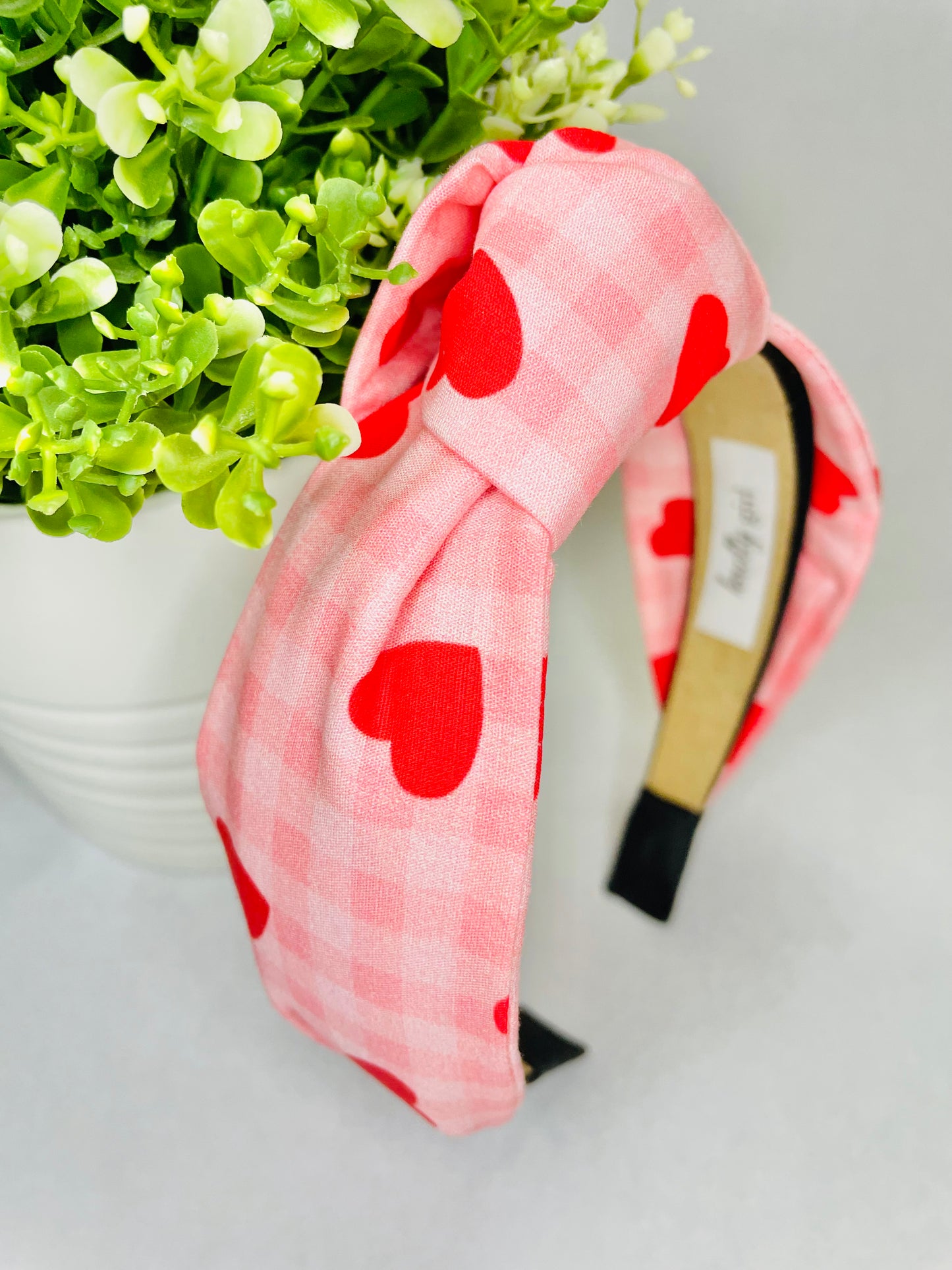 Pink gingham with Red hearts